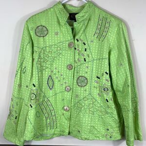 Alex Kin vintage floral geometric design green jacket medium